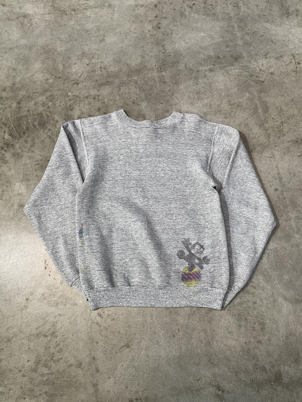 Vintage 1970s Grey Russel Crewneck Custom Felix Print